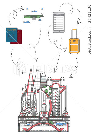 Lets travel poster in linear style 37421136