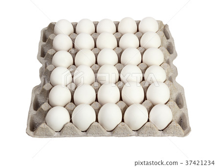eggs in carton package on white background 37421234