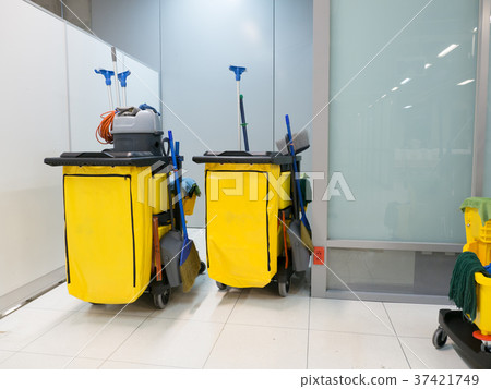 Cleaning Cart in the station. Cleaning tools cart Cleaning Cart in the station. Cleaning tools cart 37421749