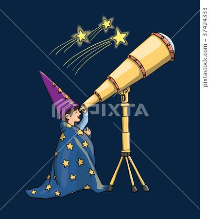 Young Boy Watching Through Telescope, Gazing  37424333