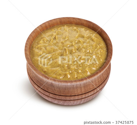 Mustard in bowl isolated on white background 37425875