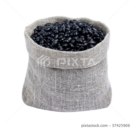 Black beans in bag isolated on white background Black beans in bag isolated on white background 37425908