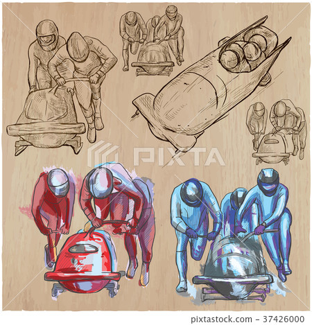 Winter Sport - BOBSLEIGH. Hand drawn vector pack. 37426000