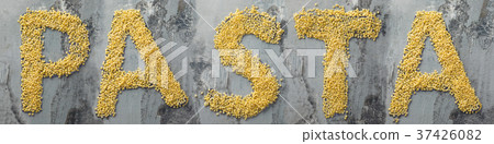 Word pasta created from pasta macaroni on the 37426082