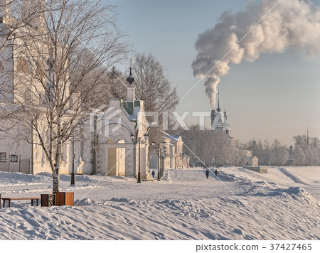 winter view of river embankment 37427465