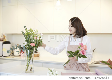 花店，花店，年輕女子，韓國 37428814