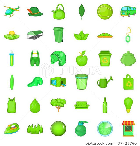 Green icons set, cartoon style Green icons set, cartoon style 37429760