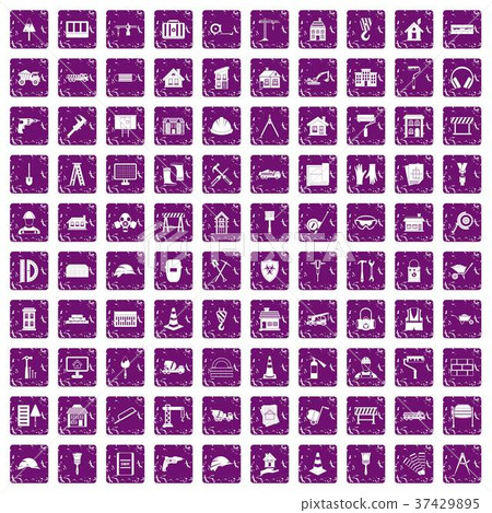 100 construction icons set grunge purple 37429895