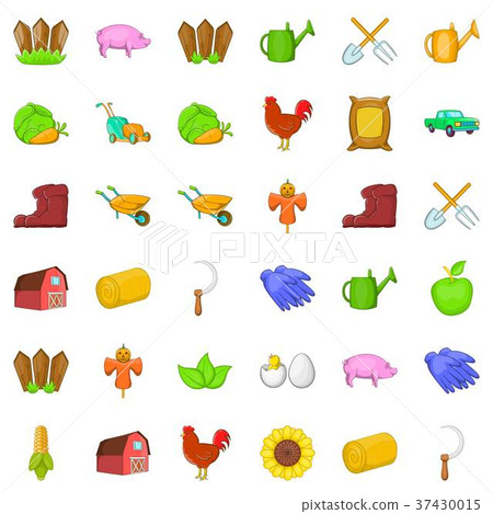 Fence icons set, cartoon style Fence icons set, cartoon style 37430015