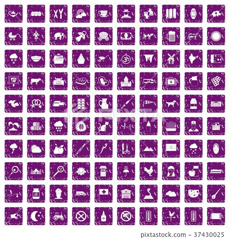 100 cow icons set grunge purple 100 cow icons set grunge purple 37430025