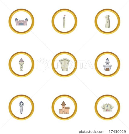 Castle tower icons set, cartoon style Castle tower icons set, cartoon style 37430029