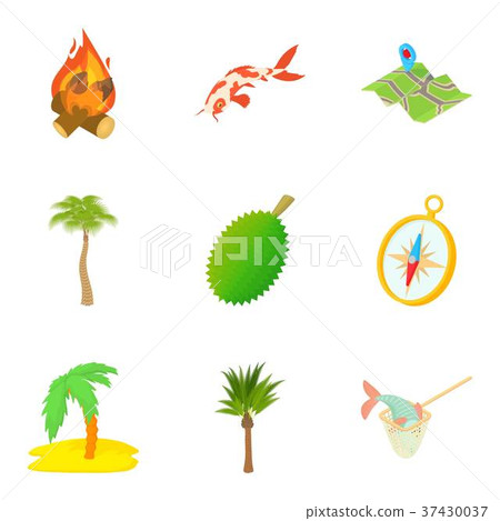 Rain-forest icons set, cartoon style Rain-forest icons set, cartoon style 37430037