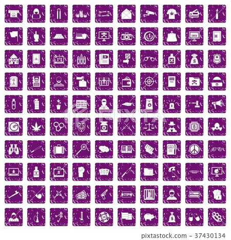 100 criminal offence icons set grunge purple 37430134