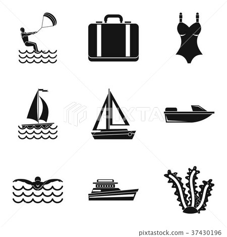 Rest on sailboat water icons set, simple style 37430196