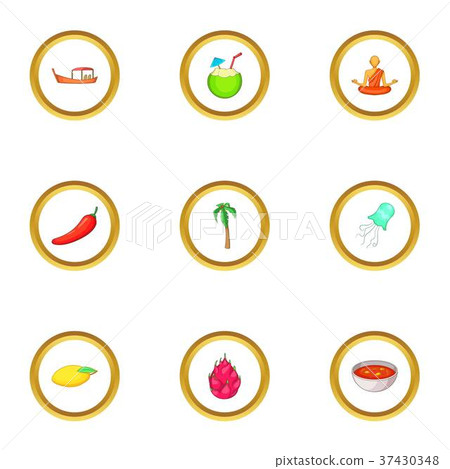 Thailand attraction icons set, cartoon style 37430348