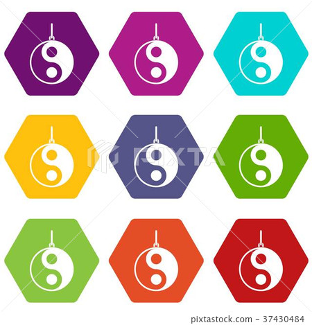 Yin Yang symbol icon set color hexahedron Yin Yang symbol icon set color hexahedron 37430484