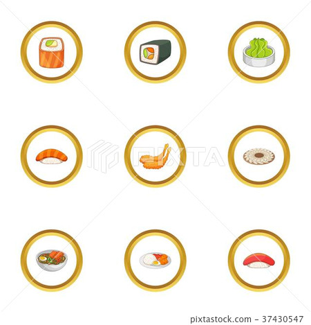 Traditional japan meal icons set, cartoon style Traditional japan meal icons set, cartoon style 37430547