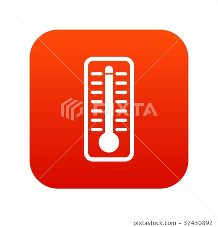 Thermometer indicates high temperature icon digital red 37430892