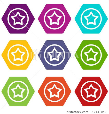 Star icon set color hexahedron 37431042