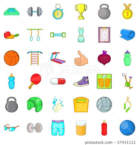 Weightlifter icons set, cartoon style 37431112