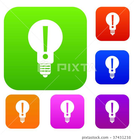 Bulb with exclamation mark inside set color collection Bulb with exclamation mark inside set color collection 37431238