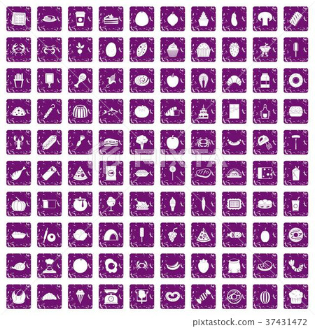 100 favorite food icons set grunge purple 37431472