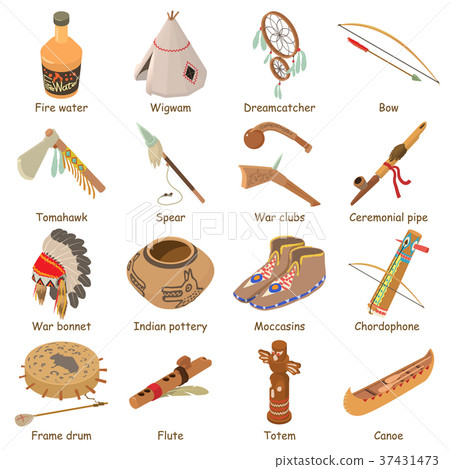 Indians ethnic american icons set, isometric style Indians ethnic american icons set, isometric style 37431473