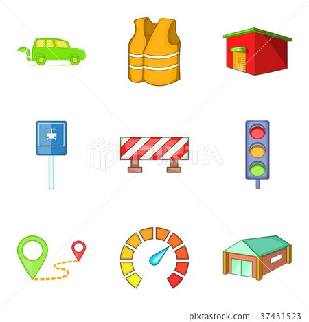 Laying of the road icons set, cartoon style Laying of the road icons set, cartoon style 37431523