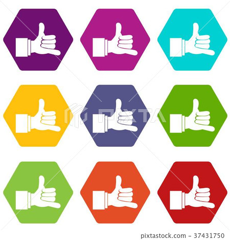 Call me gesture icon set color hexahedron Call me gesture icon set color hexahedron 37431750