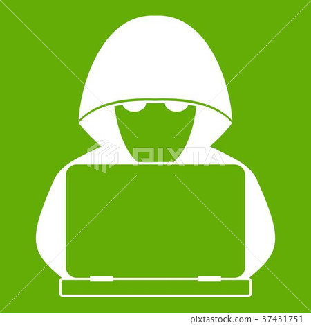 Computer hacker with laptop icon green Computer hacker with laptop icon green 37431751