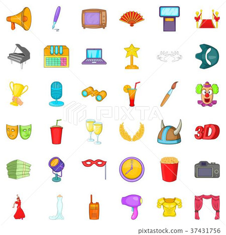 Popcorn icons set, cartoon style Popcorn icons set, cartoon style 37431756
