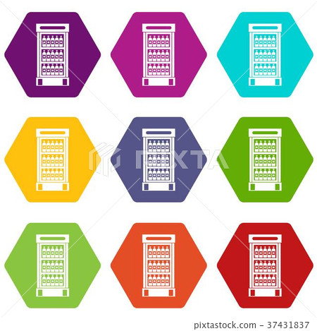 Fridge with refreshments drinks icon set color hexahedron 37431837