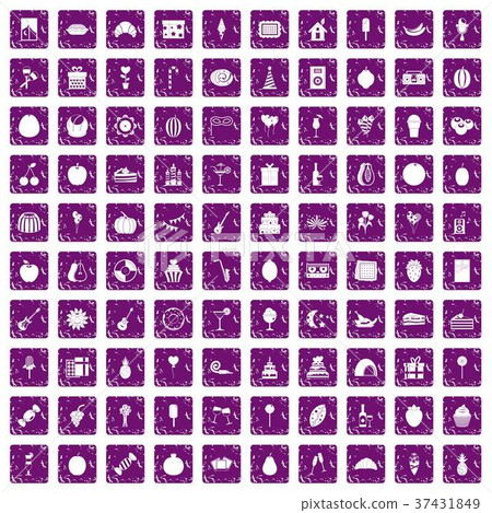 100 fruit party icons set grunge purple 100 fruit party icons set grunge purple 37431849