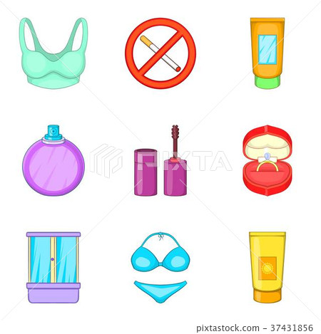Sport lingerie icons set, cartoon style Sport lingerie icons set, cartoon style 37431856