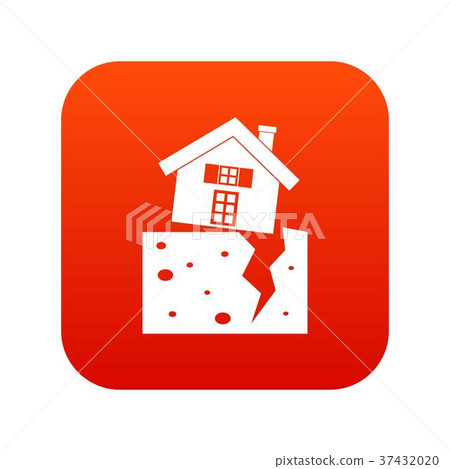 House after an earthquake icon digital red 37432020