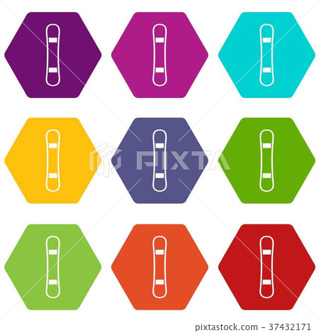 Snowboard sport board icon set color hexahedron Snowboard sport board icon set color hexahedron 37432171