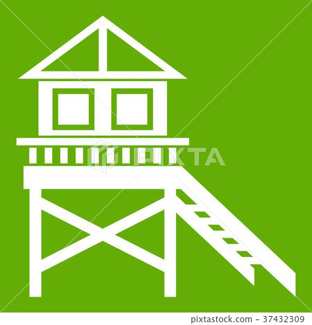 Wooden stilt house icon green Wooden stilt house icon green 37432309