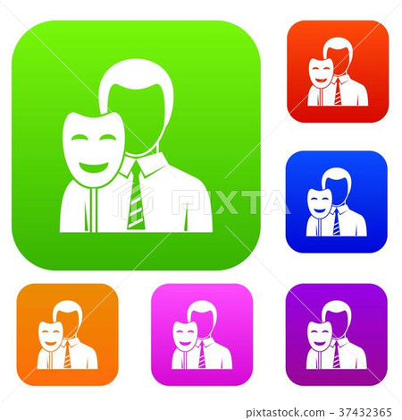 Businessman holding smile mask set color collection 37432365