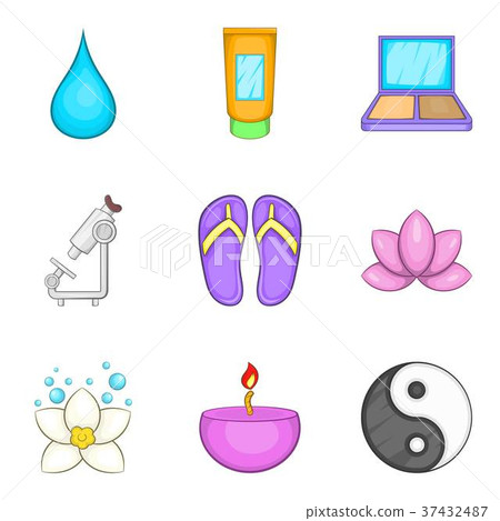 Asian beauty salon icons set, cartoon style 37432487