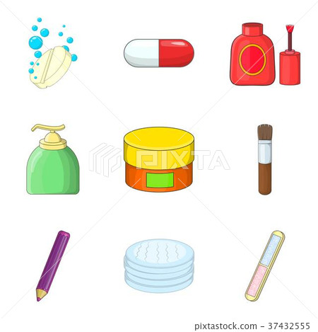 Women cosmetic icons set, cartoon style Women cosmetic icons set, cartoon style 37432555
