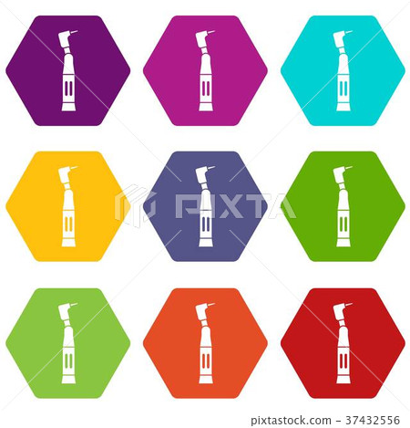 Dental drill icon set color hexahedron Dental drill icon set color hexahedron 37432556