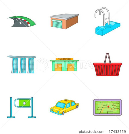 Provincial town icons set, cartoon style Provincial town icons set, cartoon style 37432559