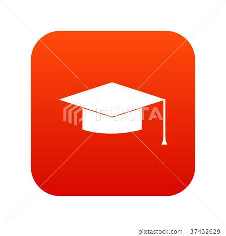 Graduation cap icon digital red - Stock Illustration [37432629] - PIXTA