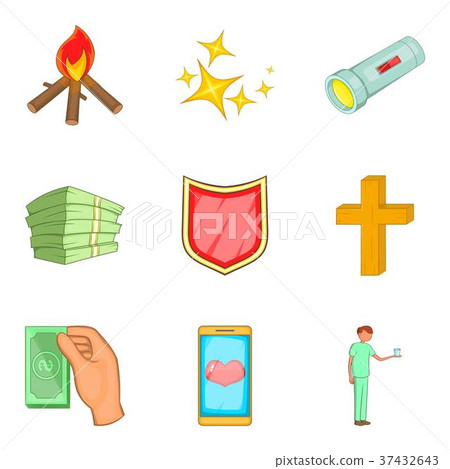 Alms-deed icons set, cartoon style 37432643