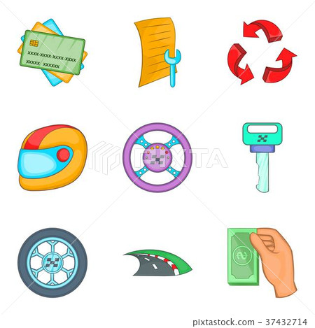 Pit stop icons set, cartoon style Pit stop icons set, cartoon style 37432714