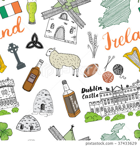 Ireland Sketch Doodles Seamless Pattern Vector Ireland Sketch Doodles Seamless Pattern Vector 37433629