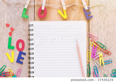 Valentine's day love Letter with notebook on woode 37439229