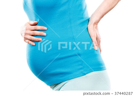 Pregnant woman with stomach or back pain 37440287