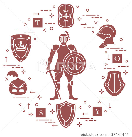 Knight, shields, swords, helmets, cubes 37441445
