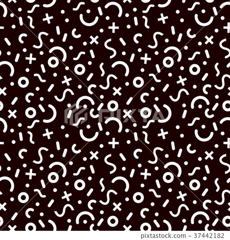Memphis style seamless pattern on black background - Stock Illustration ...